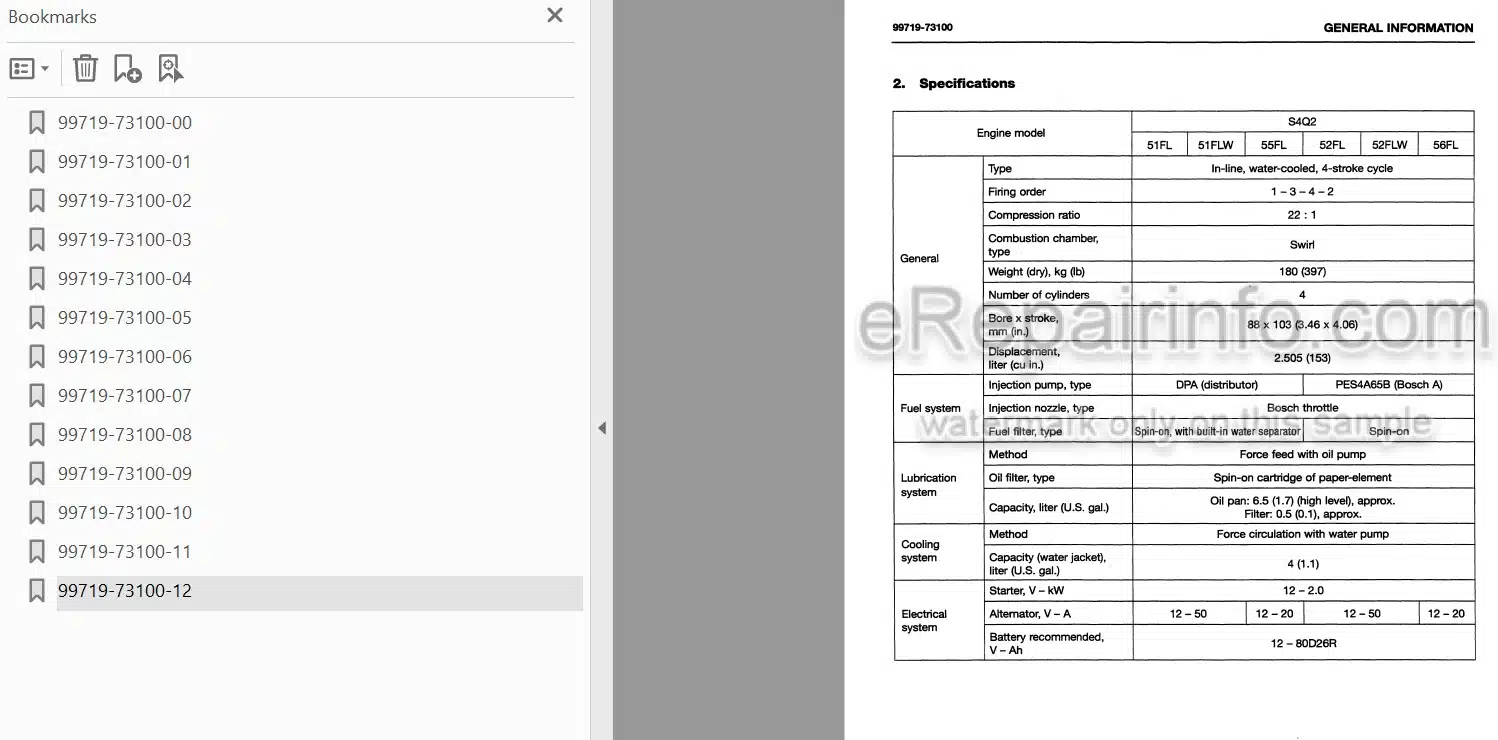 Photo 3 - Mitsubishi S4Q2 Service Manual Diesel Engine For FD10 FD14 FD15 FD18 Forklifts 99719-73100