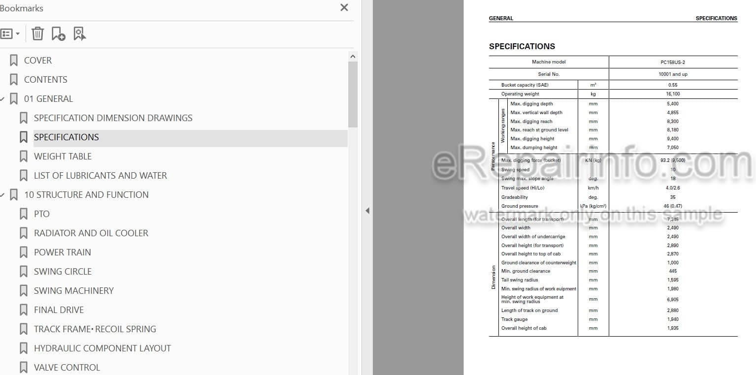 Photo 5 - Komatsu 158US-2 Shop Manual Hydraulic Excavator SEBM026504 SN 10001-