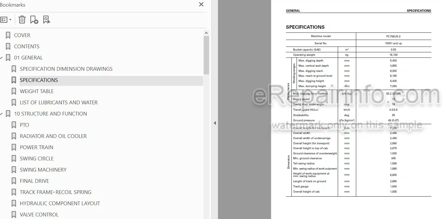 Photo 5 - Komatsu 158US-2 Shop Manual Hydraulic Excavator SEBM026504 SN 10001-