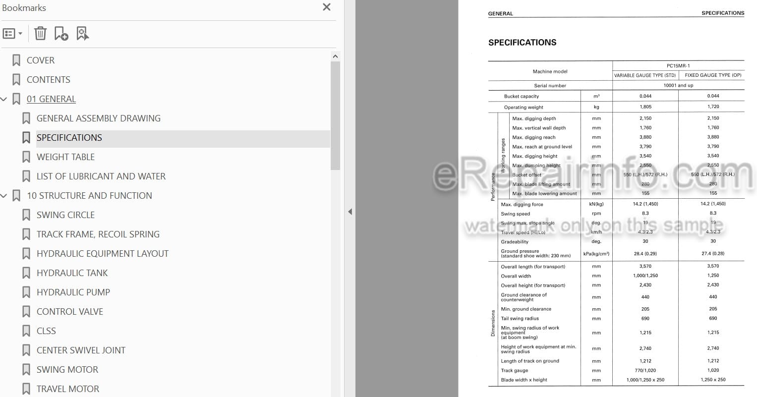 Photo 4 - Komatsu 15MR-1 Shop Manual Mini Excavator SEBM019002 SN 10001-