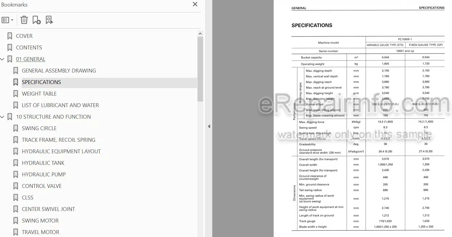Photo 4 - Komatsu 15MR-1 Shop Manual Mini Excavator SEBM019002 SN 10001-