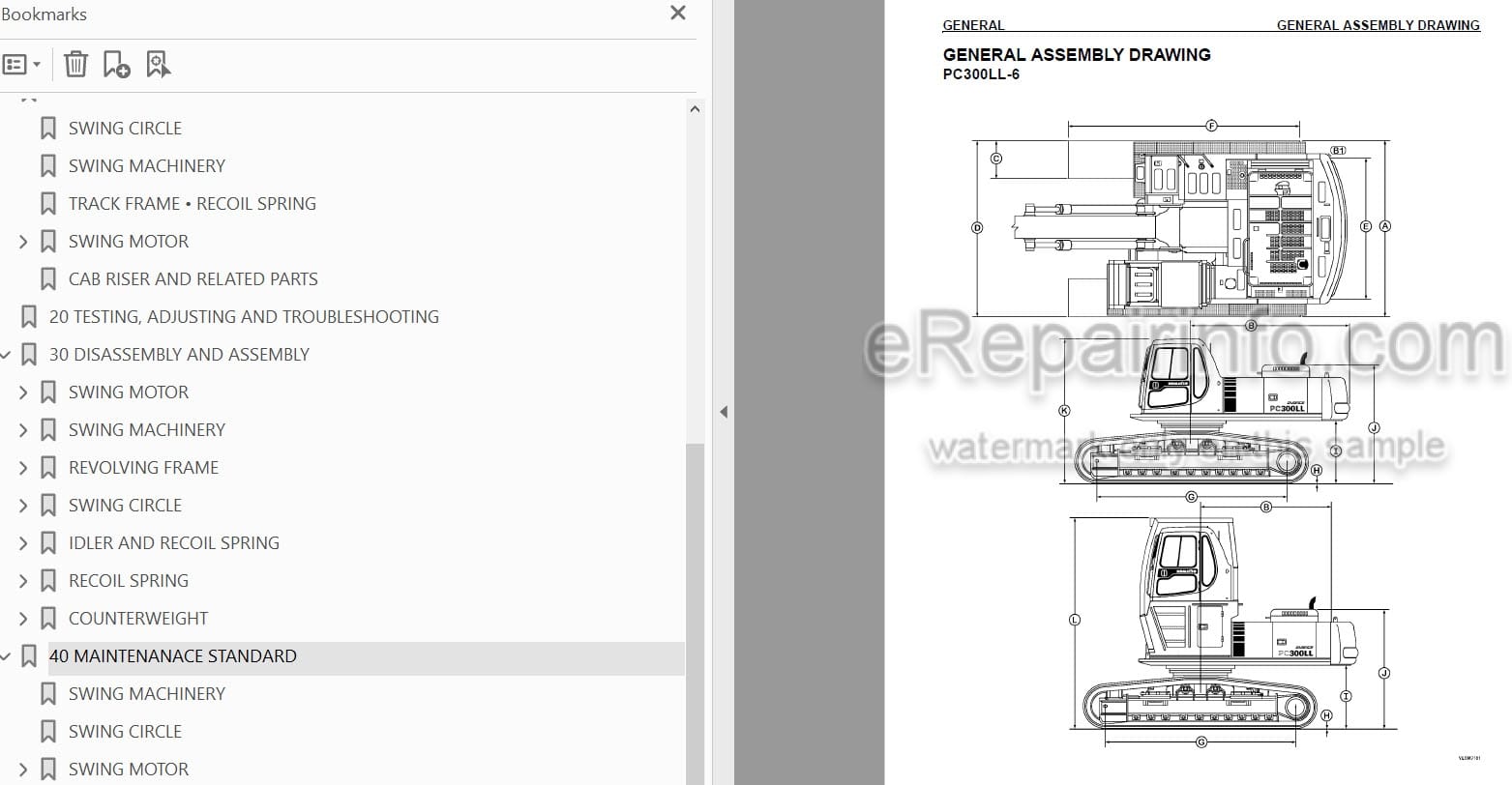 Photo 4 - Komatsu Avance PC300LL-6 Shop Manual Logging Excavator CEBM009500 SN 84001-