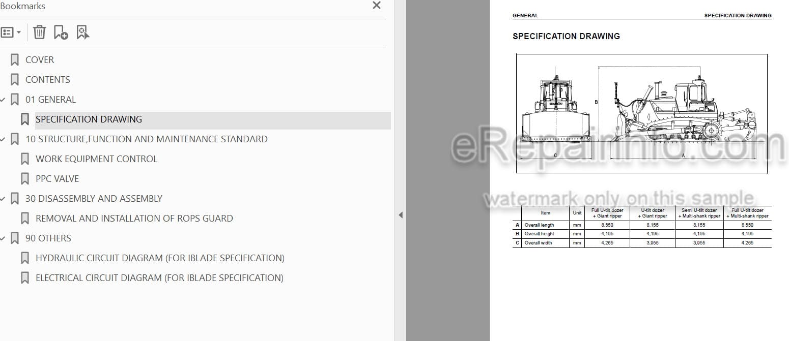 Photo 4 - Komatsu D155AX-5 IBlade Spec Shop Manual Bulldozer SEBM038800 SN 76001-