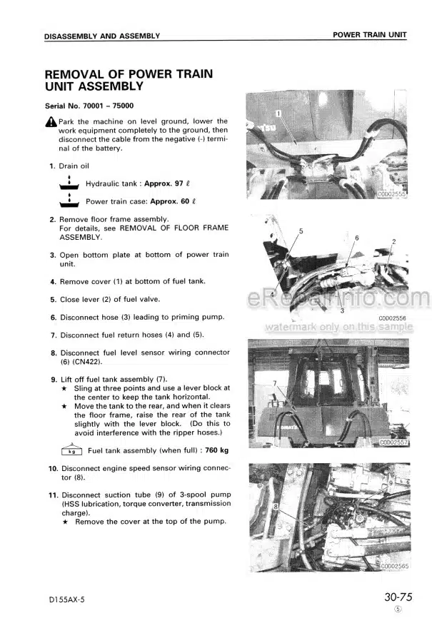 Photo 2 - Komatsu D155AX-5 Shop Manual Bulldozer SEBM016206 SN 70001-