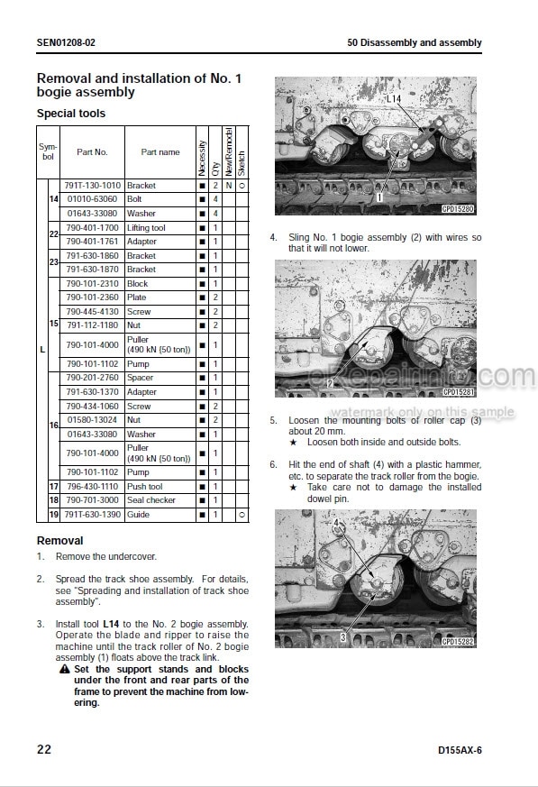 Photo 6 - Komatsu D155AX-6 Shop Manual Bulldozer SEN00596-12 SN 80001-