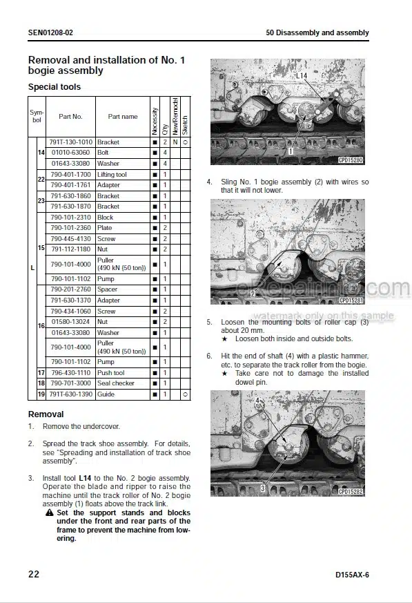 Photo 6 - Komatsu D275A-2 Shop Manual Bulldozer SEBD000207 SN 10001-