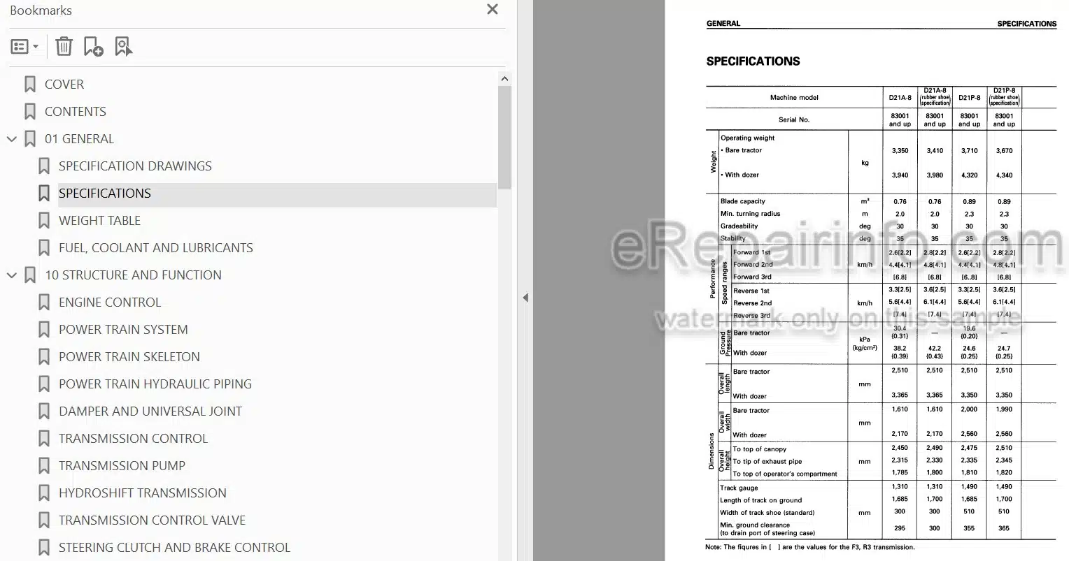 Photo 4 - Komatsu D21A-8 D21P-8 Shop Manual Bulldozer SEBM033605 SN 83001-