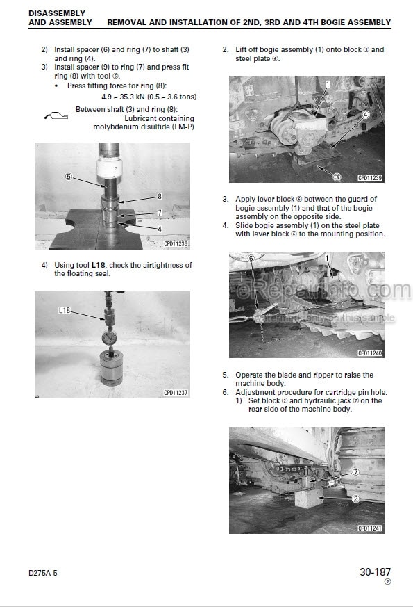 Photo 4 - Komatsu D275A-5 Shop Manual Bulldozer SEBM026307 SN 25001-