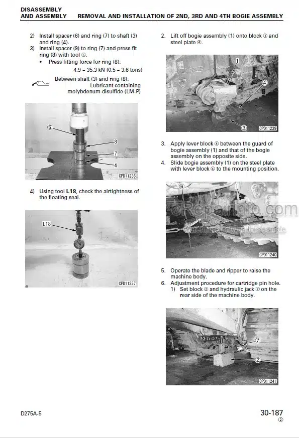 Photo 6 - Komatsu D275A-5R Shop Manual Bulldozer SEN02158-08 SN 35001-