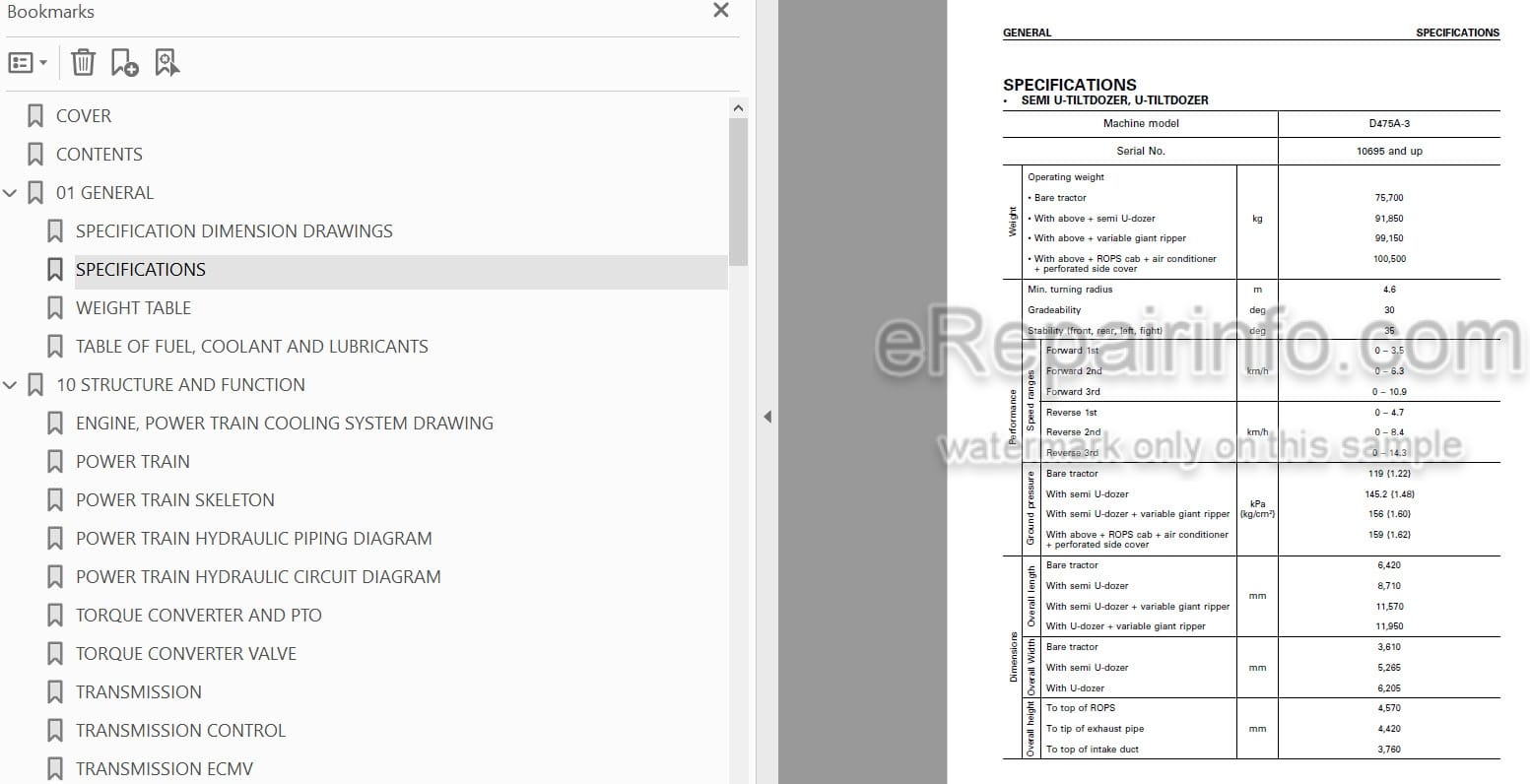 Photo 5 - Komatsu D475A-3 Palm Control Spec Shop Manual Bulldozer SEBM027502 SN 10695-