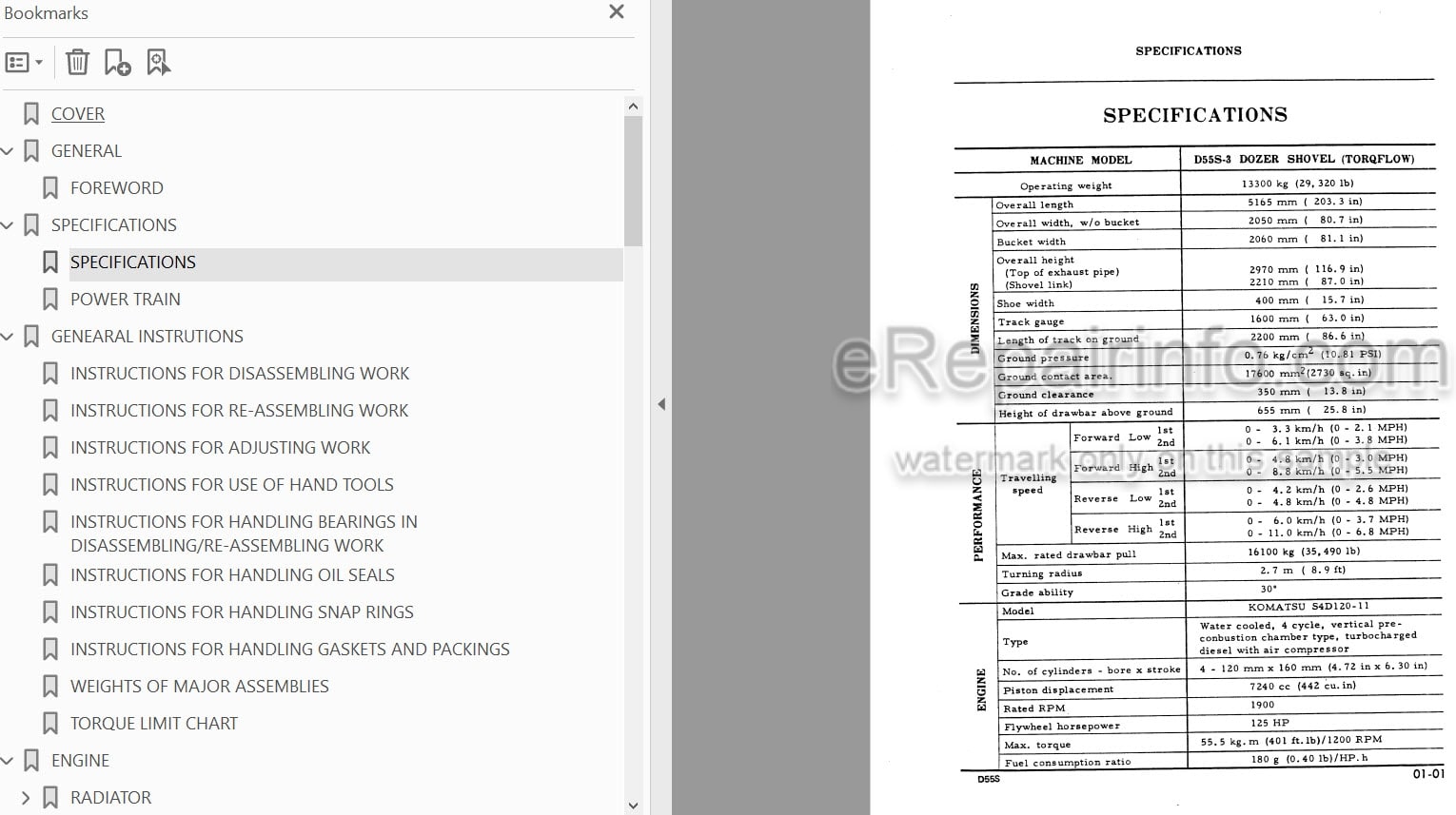 Photo 5 - Komatsu D55S-3 Shop Manual Dozer Shovel S55S3-BE2 SN 2008-