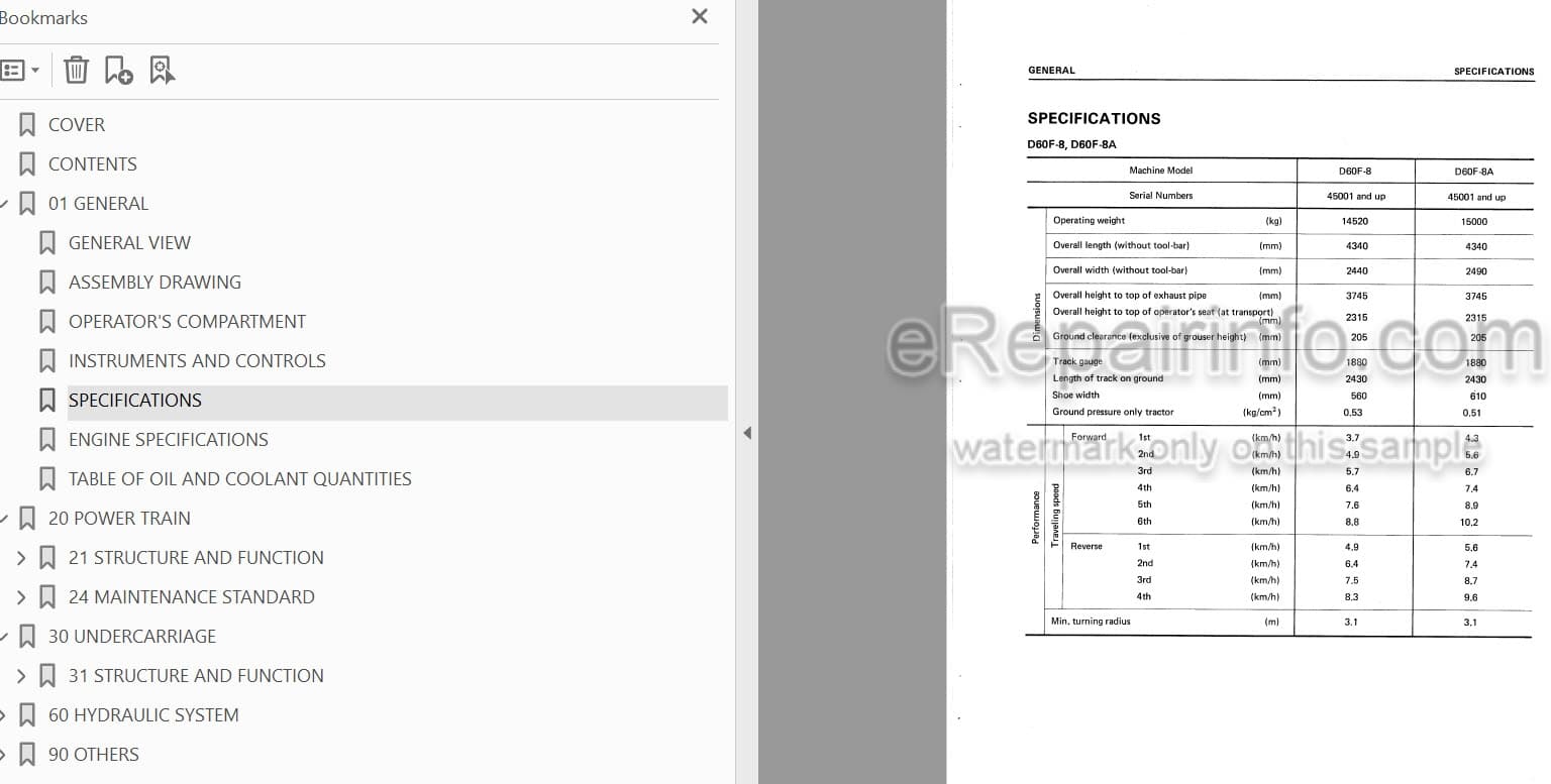 Photo 4 - Komatsu D60F-8 D60F-8A Shop Manual Bulldozer SEBM014S0801 SN 45001-