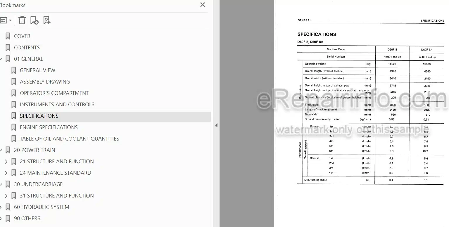 Photo 4 - Komatsu D60F-8 D60F-8A Shop Manual Bulldozer SEBM014S0801 SN 45001-