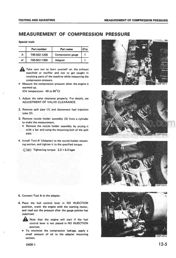 Photo 11 - Komatsu D63E-1 Shop Manual Bulldozer SEBMU1410102 SN 1001-