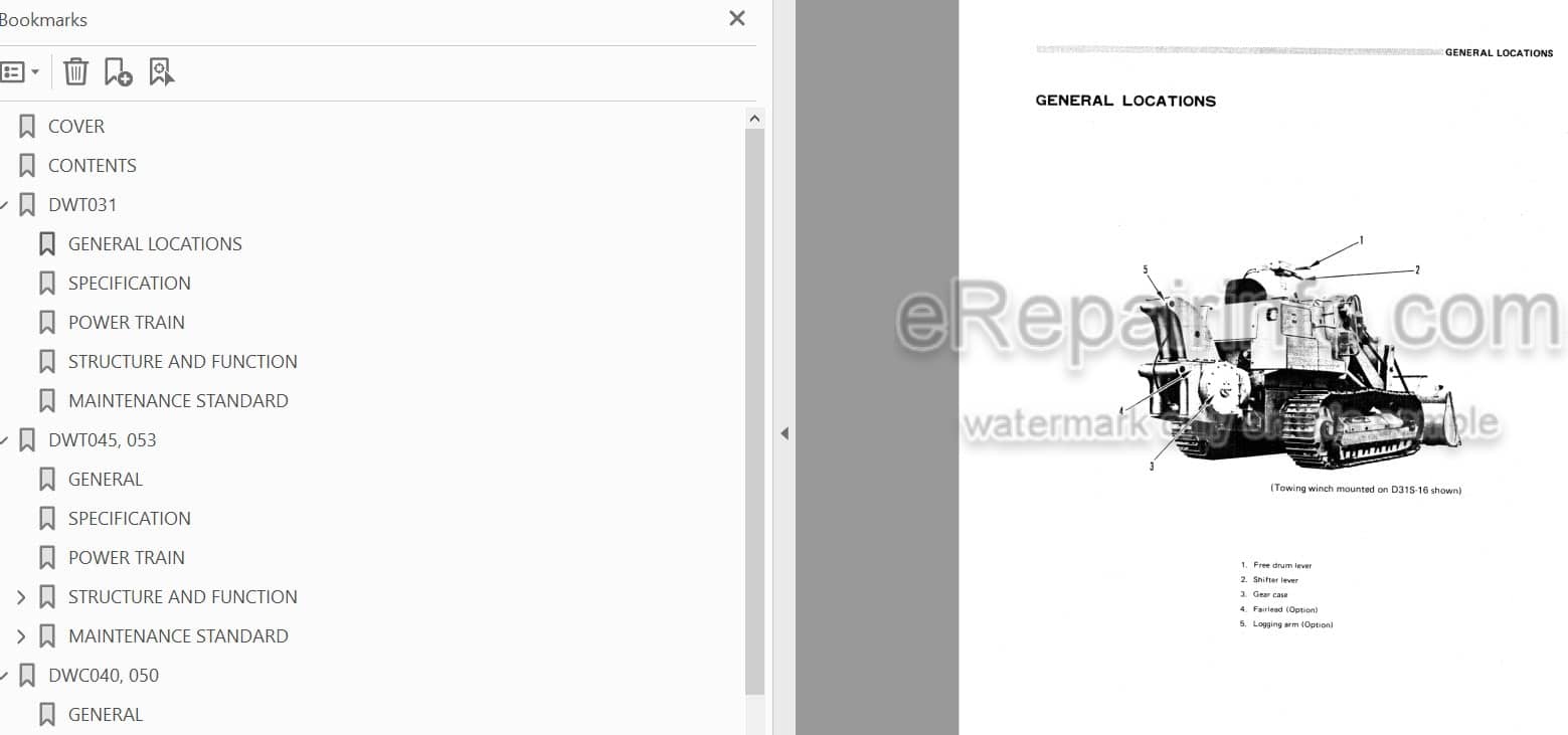 Photo 4 - Komatsu DWT031 DWT045 DWT053 DWC040 DWC050 DWC060 DWC080 DWT083 DWT125 Shop Manual Towing Winch SEBT010WT04