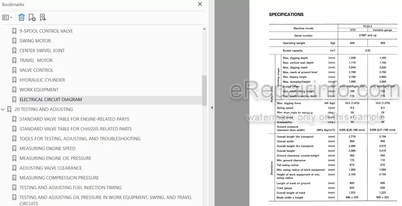 Photo 3 - Komatsu PC03-2 Shop Manual Mini Excavator SEBM025000 SN 21587-