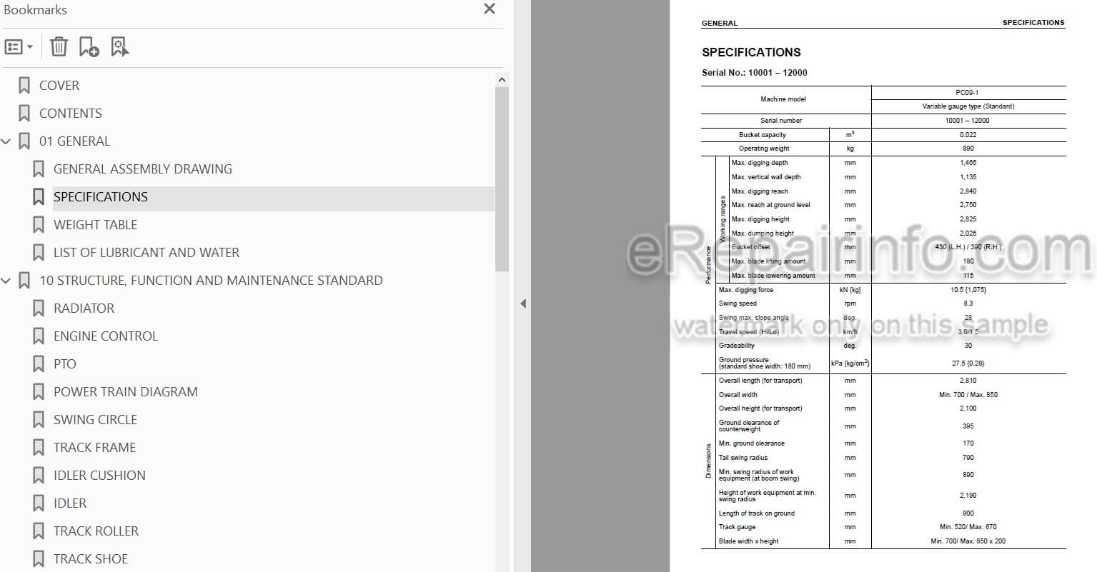 Photo 5 - Komatsu PC09-1 Shop Manual Mini Excavator SEBM026105 SN 10001-
