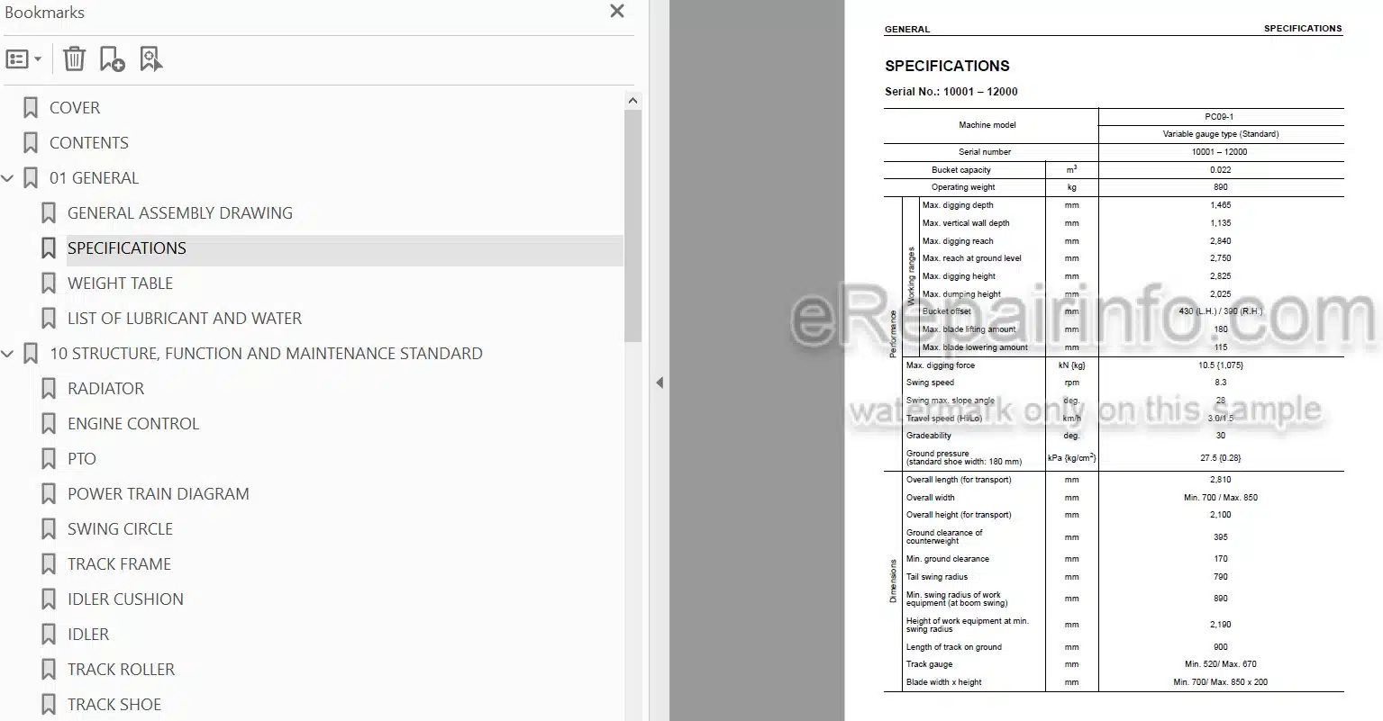 Photo 5 - Komatsu PC09-1 Shop Manual Mini Excavator SEBM026105 SN 10001-