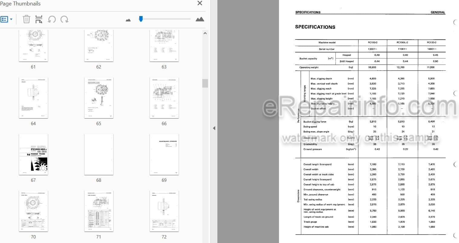 Photo 4 - Komatsu PC100-2 PC100L-2 PC120-2 Shop Manual Excavator SEBM0202B03