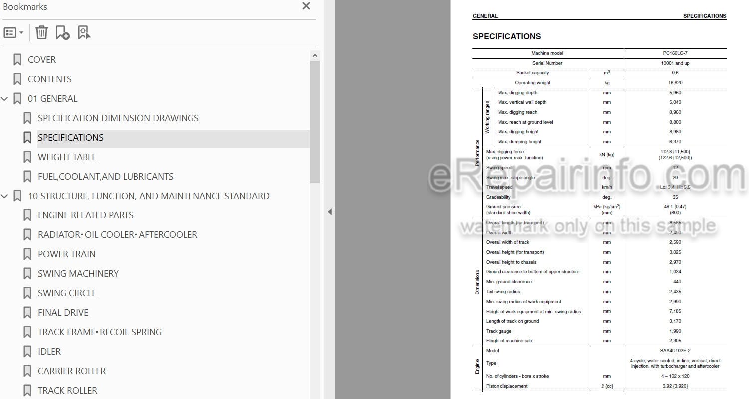 Photo 5 - Komatsu PC160LC-7 Shop Manual Hydraulic Excavator SN 10001-