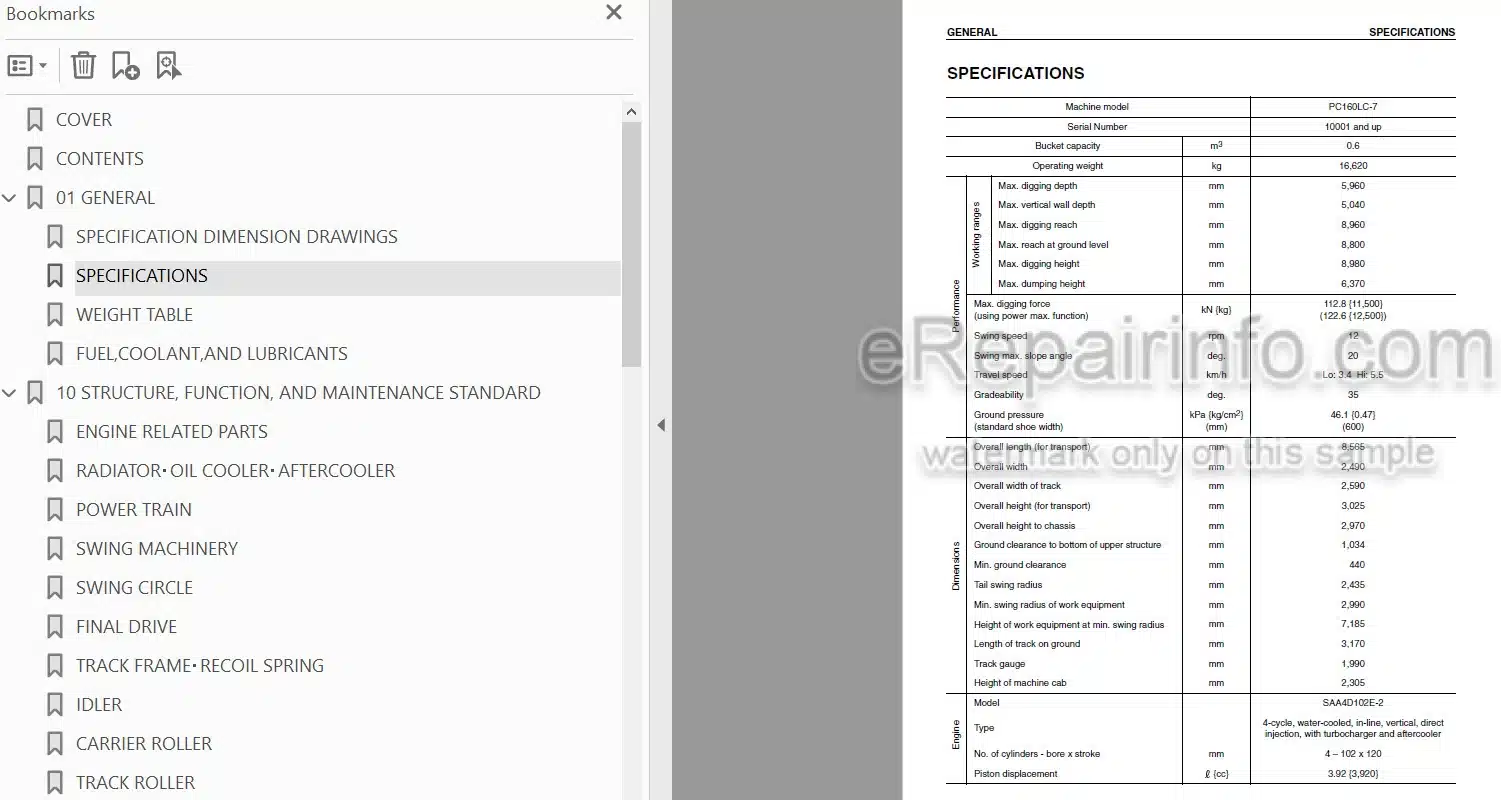 Photo 5 - Komatsu PC160LC-7 Shop Manual Hydraulic Excavator SN 10001-