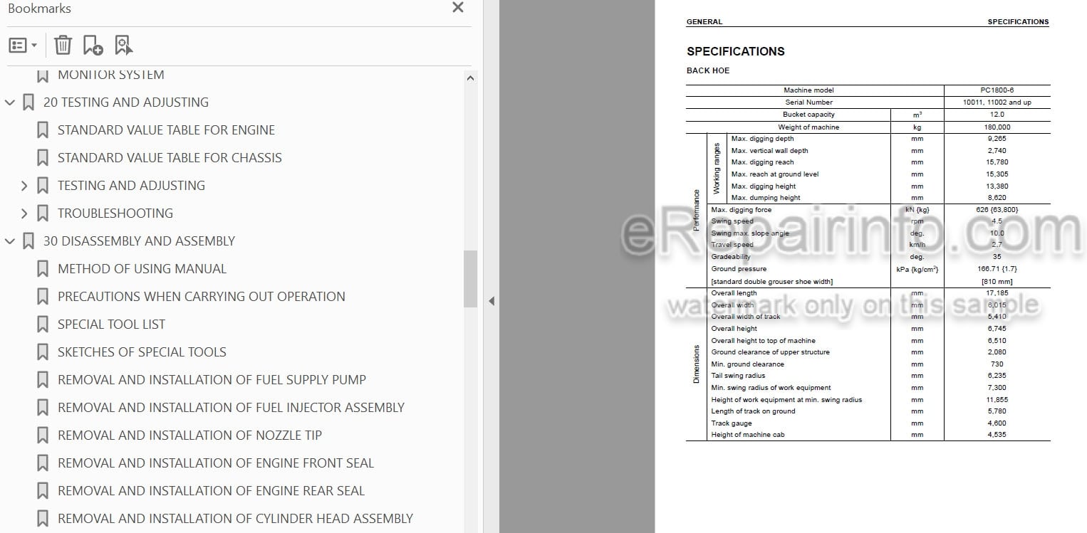 Photo 4 - Komatsu PC1800-6 Shop Manual Hydraulic Excavator SEBM027708 SN 10011 11002-