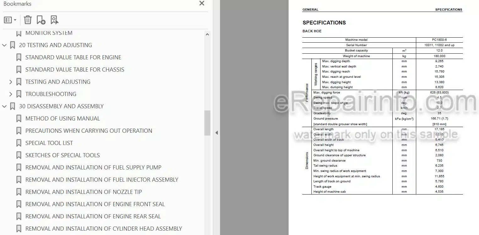 Photo 4 - Komatsu PC1800-6 Shop Manual Hydraulic Excavator SEBM027708 SN 10011 11002-
