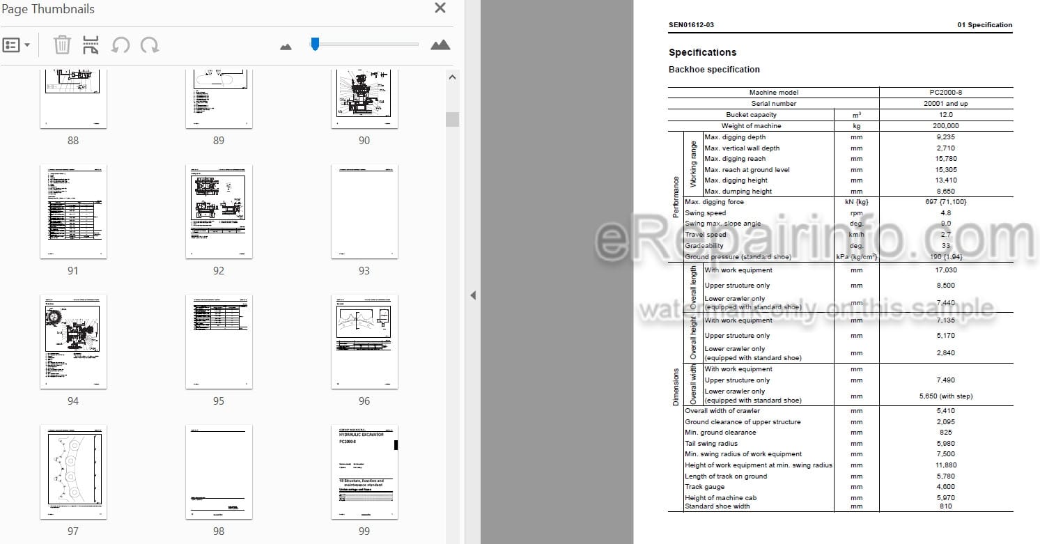 Photo 4 - Komatsu PC2000-8 Shop Manual Hydraulic Excavator SEN01607-19 SN 20001-