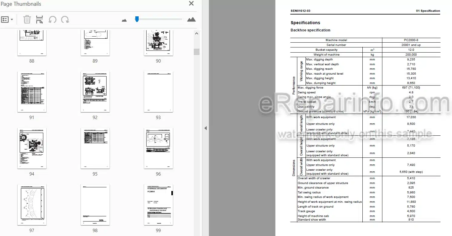Photo 4 - Komatsu PC2000-8 Shop Manual Hydraulic Excavator SEN01607-19 SN 20001-