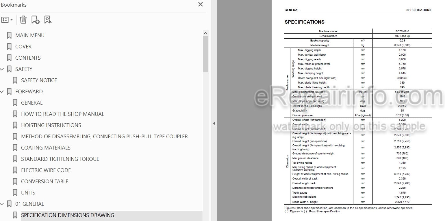 Photo 5 - Komatsu PC78MR-6 Shop Manual Mini Excavator SEBM030604 SN 1001-