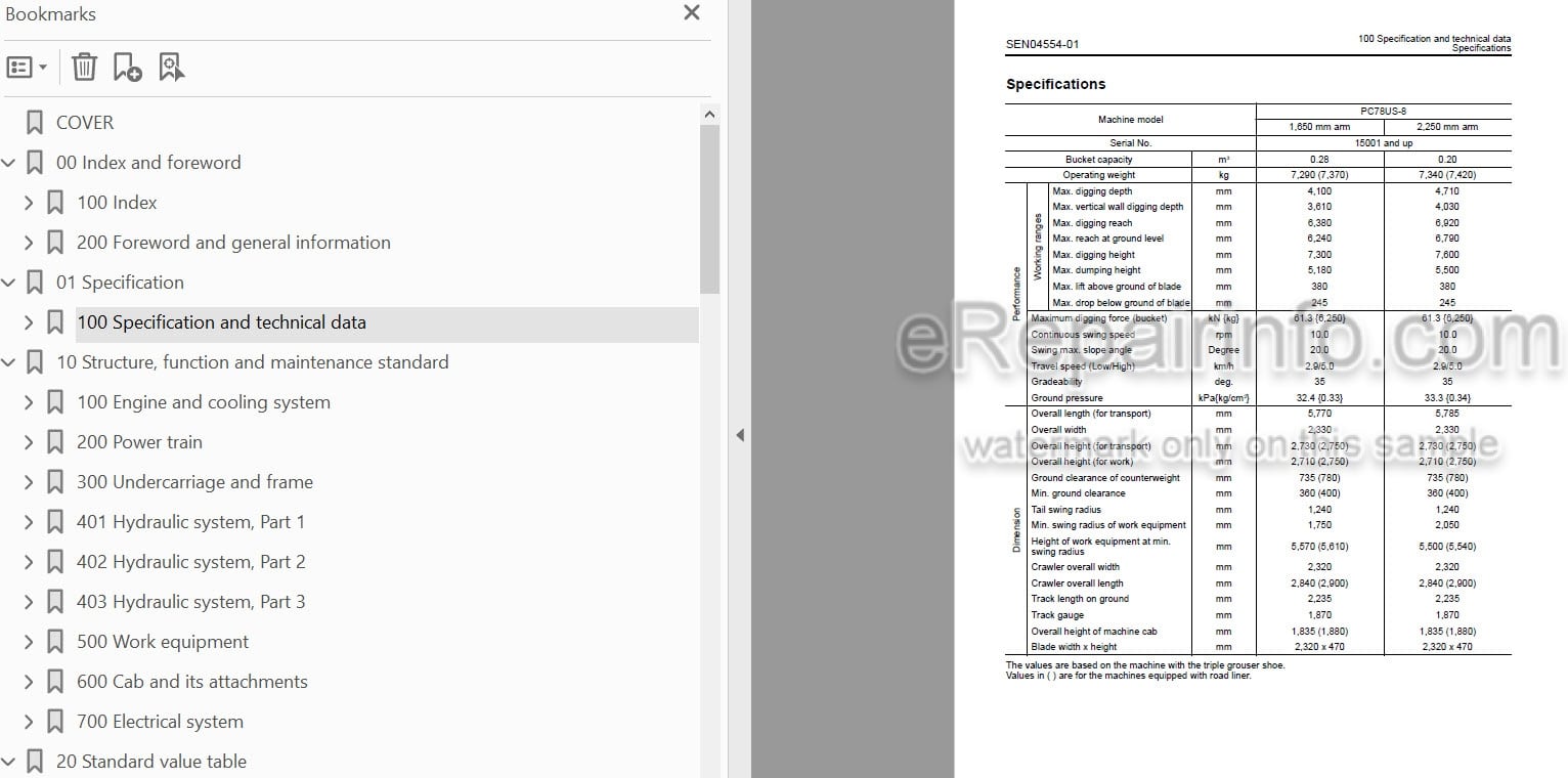 Photo 5 - Komatsu PC78US-8 Shop Manual Hydraulic Excavator SEN04543-10 SN 15001-