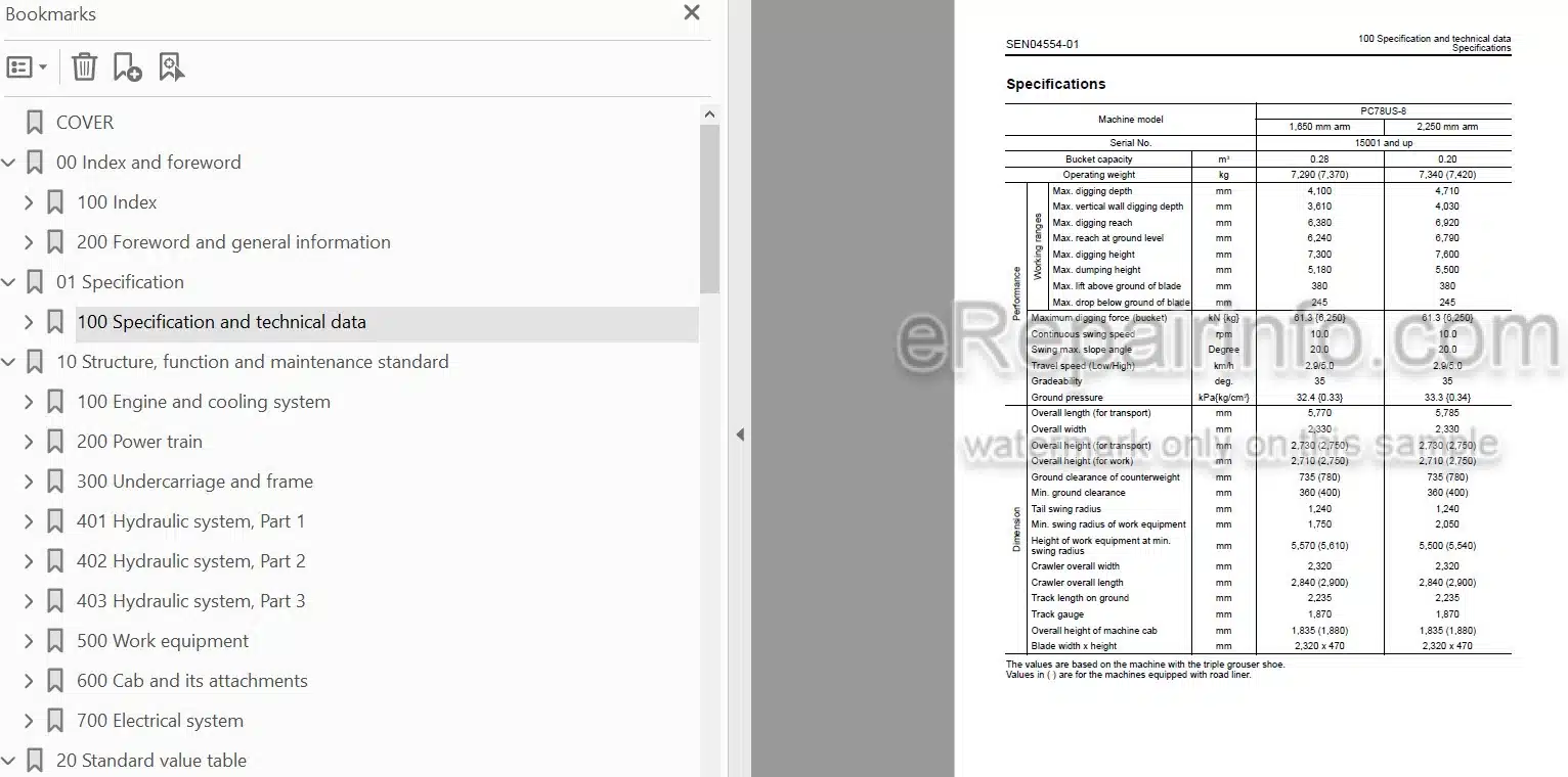 Photo 5 - Komatsu PC78US-8 Shop Manual Hydraulic Excavator SEN04543-10 SN 15001-