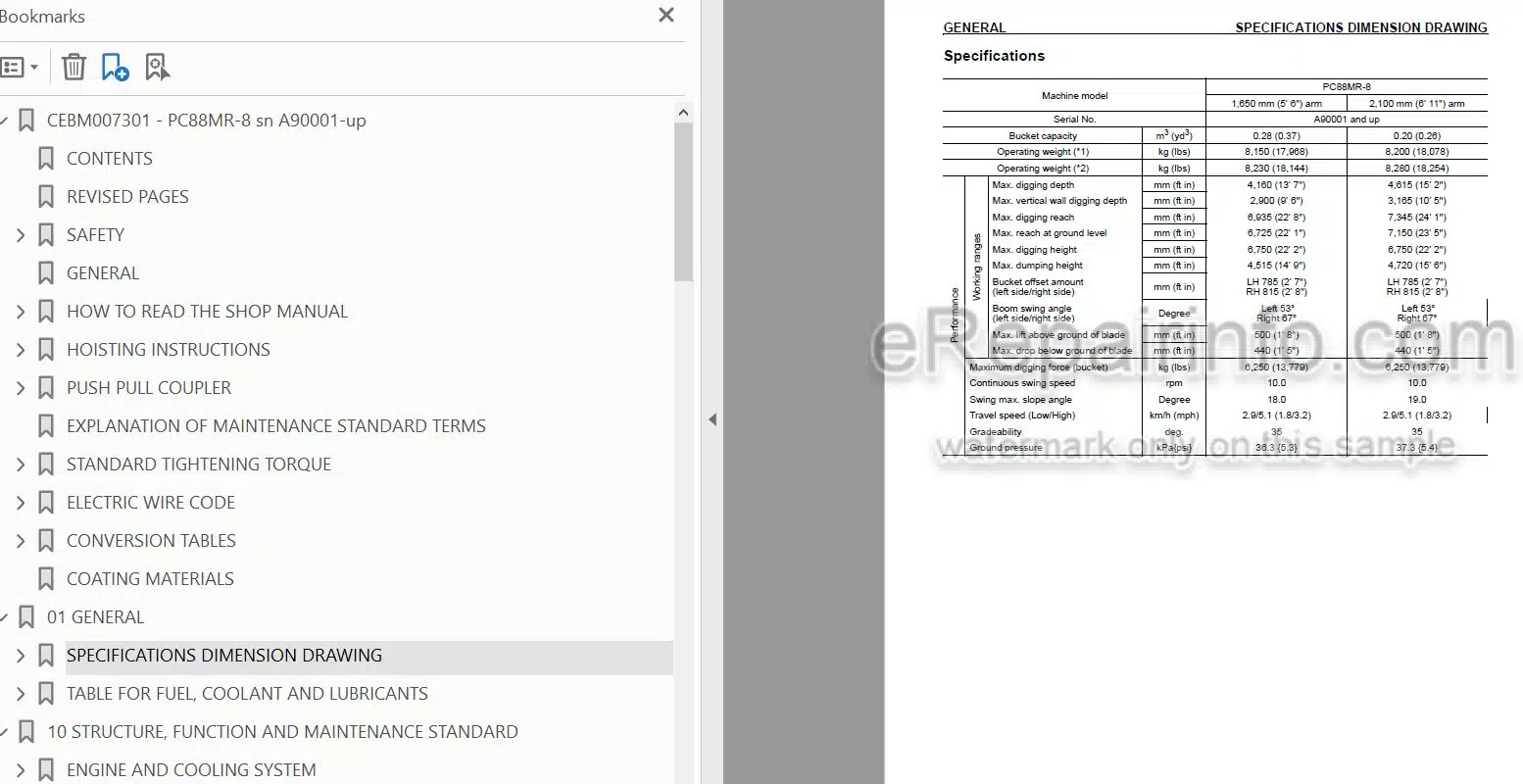 Photo 4 - Komatsu PC88MR-8 Shop Manual Hydraulic Excavator CEBM007301 SN A90001-