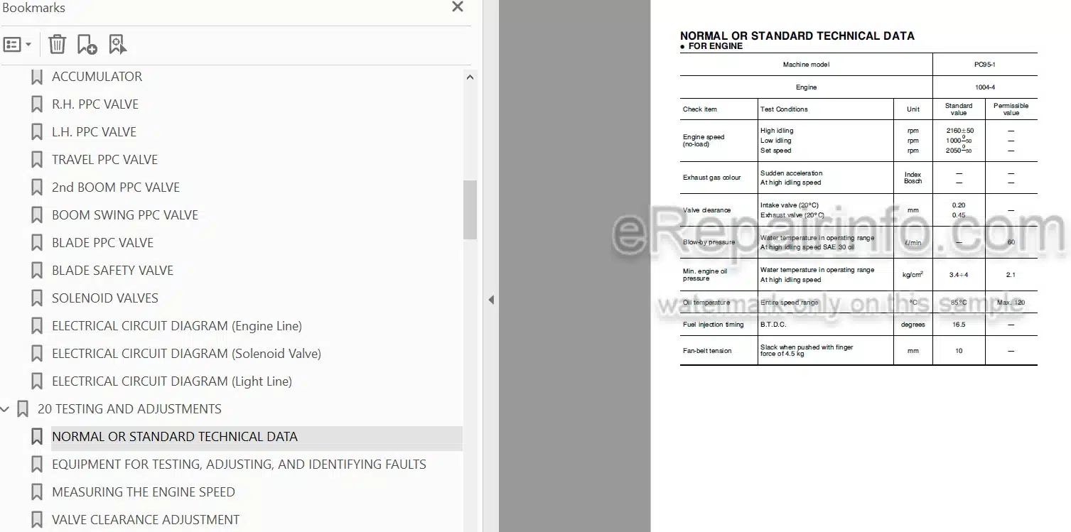 Photo 3 - Komatsu PC95-1 Shop Manual Hydraulic Excavator WEBMPC9500 SN 5000007-