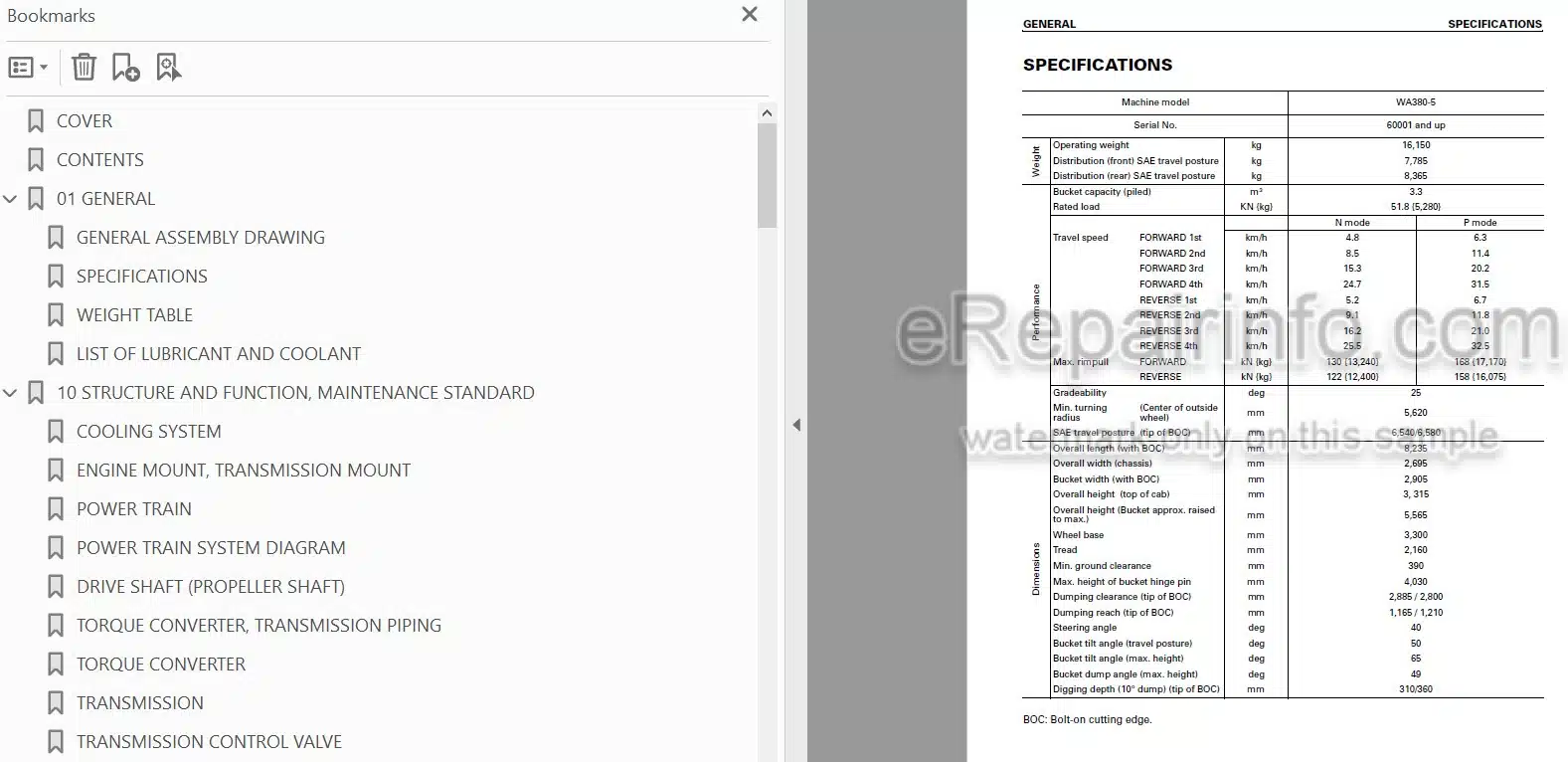 Photo 4 - Komatsu WA380-5 Shop Manual Wheel Loader SEBM024710 SN 60001-