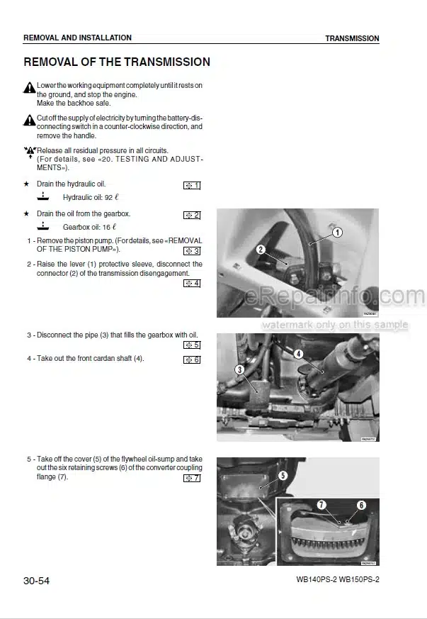 Photo 7 - Komatsu WB97S-2 Shop Manual Backhoe Loader WEBM002404 SN 97SF11205-