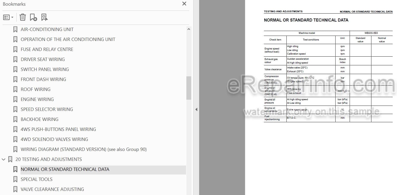 Photo 5 - Komatsu WB93S-5E0 Shop Manual Backhoe Loader WEBM008300 SN F20003-