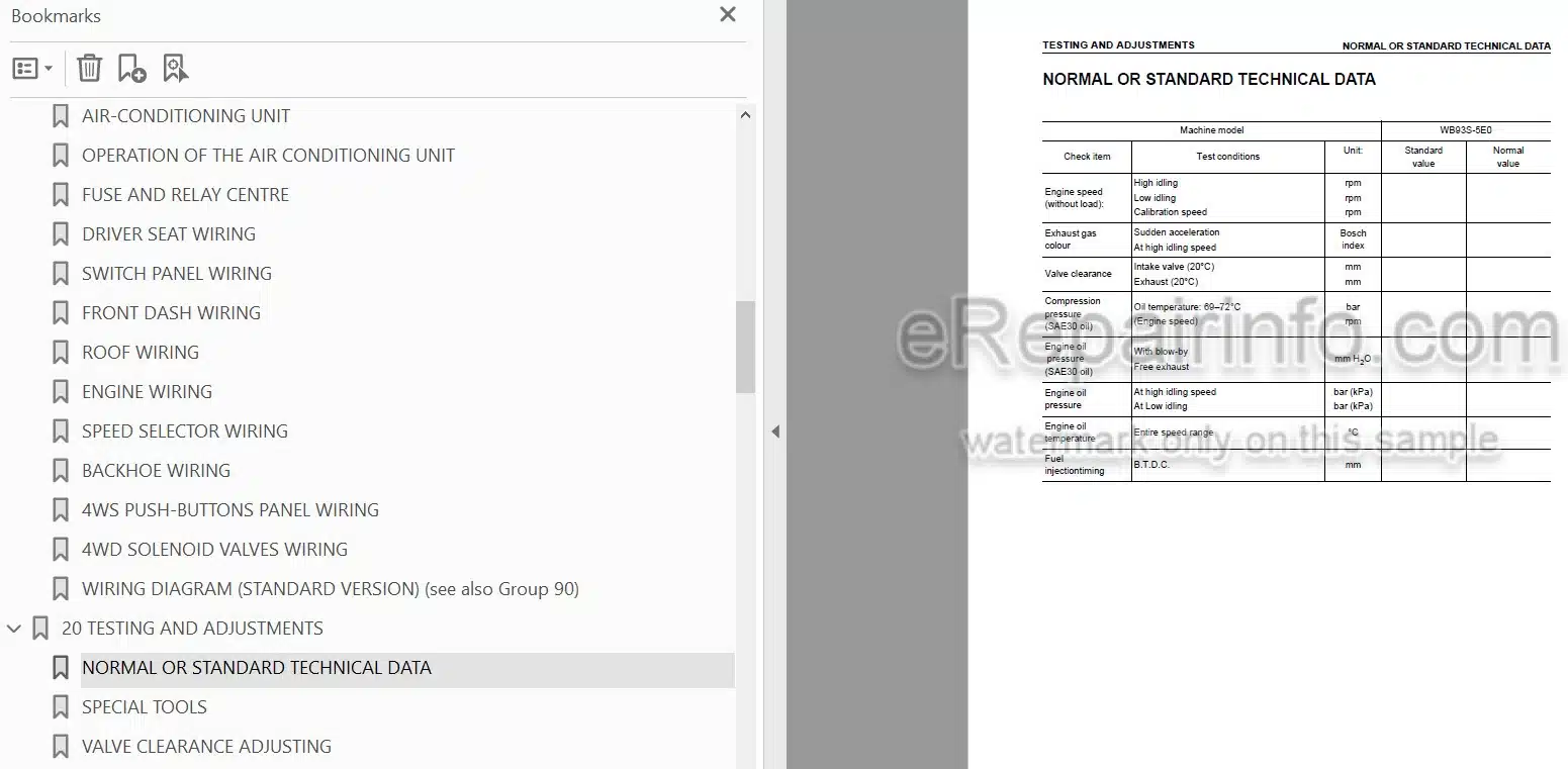 Photo 5 - Komatsu WB93S-5E0 Shop Manual Backhoe Loader WEBM008300 SN F20003-