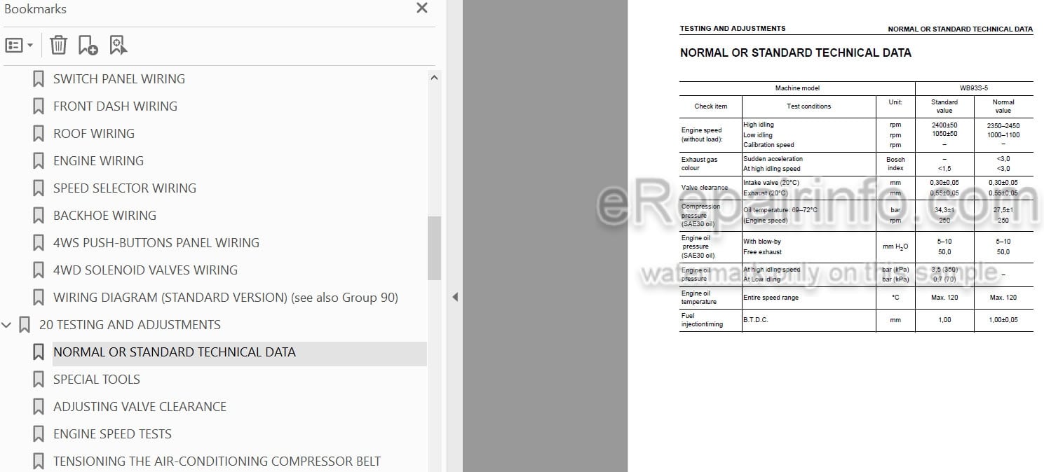 Photo 3 - Komatsu WB93S-5 Shop Manual Backhoe Loader WEBM007400 SN F00003-