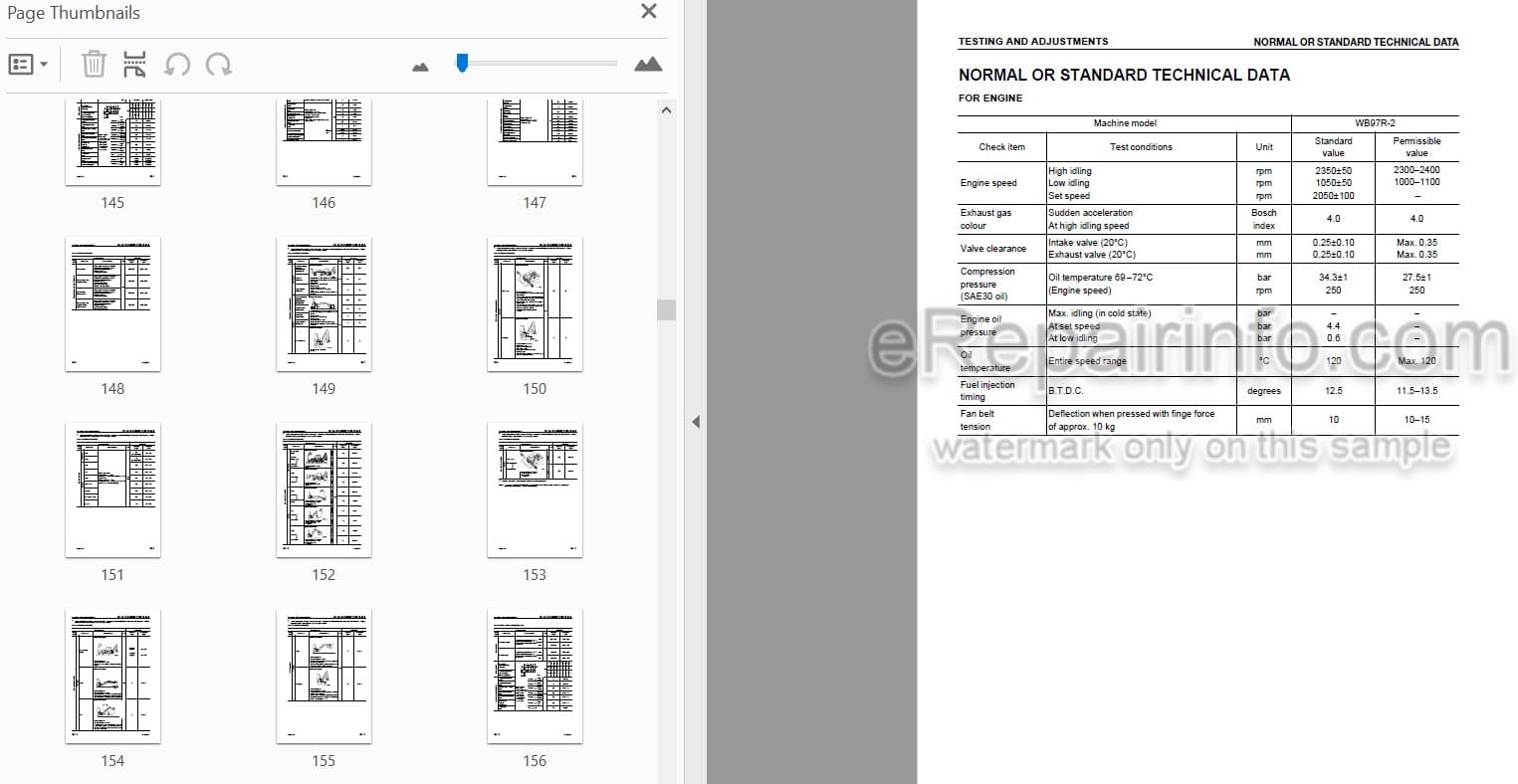 Photo 5 - Komatsu WB97R-2 Shop Manual Backhoe Loader WEBM001004 SN 97F21409-