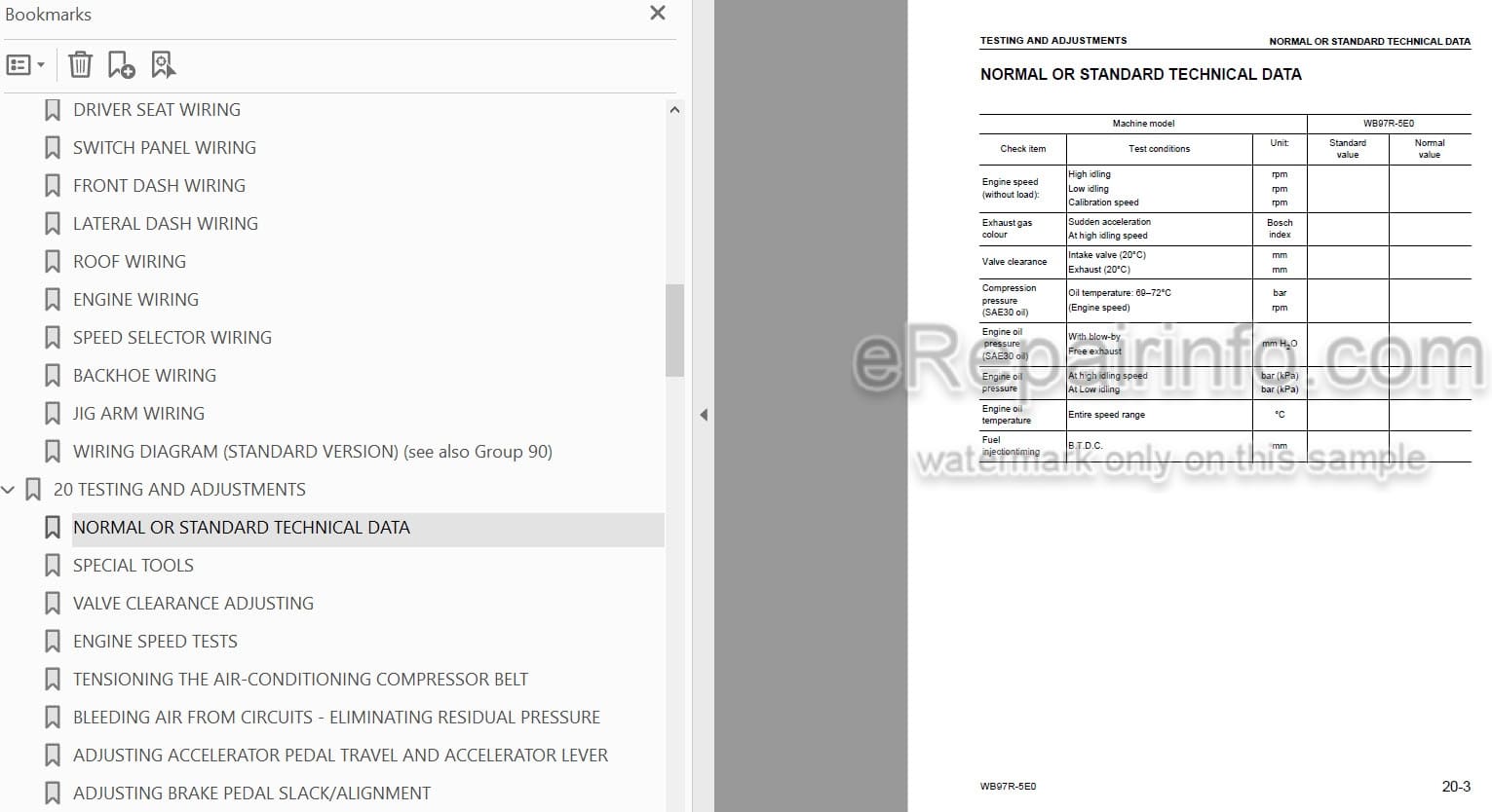 Photo 5 - Komatsu WB97R-5E0 Shop Manual Backhoe Loader WEBM008200 SN F80003-