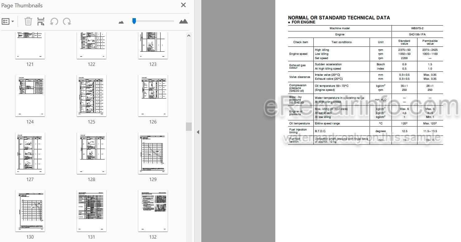 Photo 3 - Komatsu WB97S-2 Shop Manual Backhoe Loader WEBM002400 SN 97SF10001-