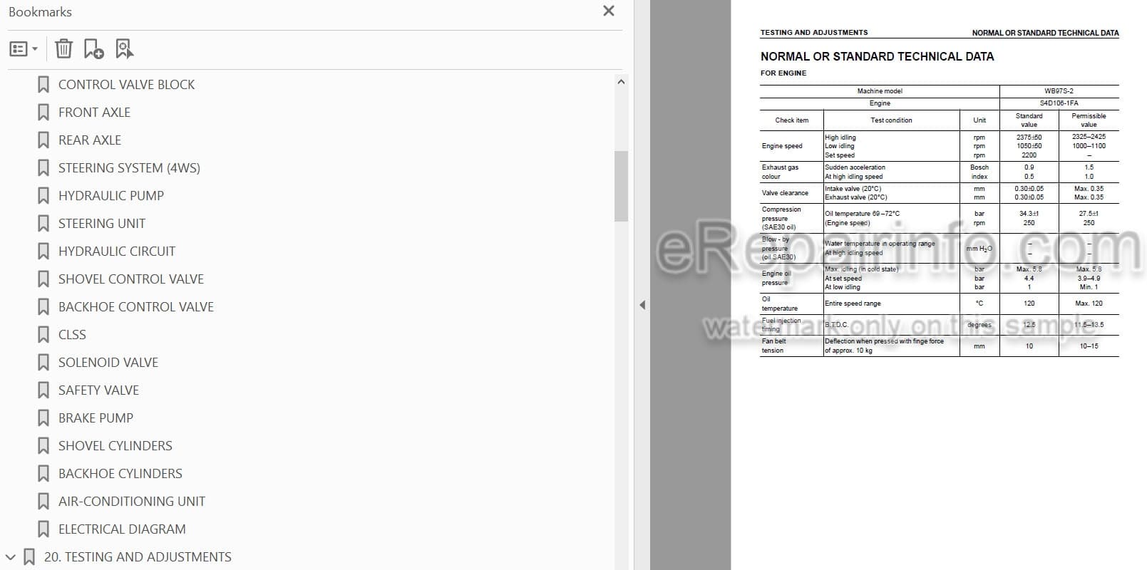 Photo 4 - Komatsu WB97S-2 Shop Manual Backhoe Loader WEBM002401 SN 97SF10281-