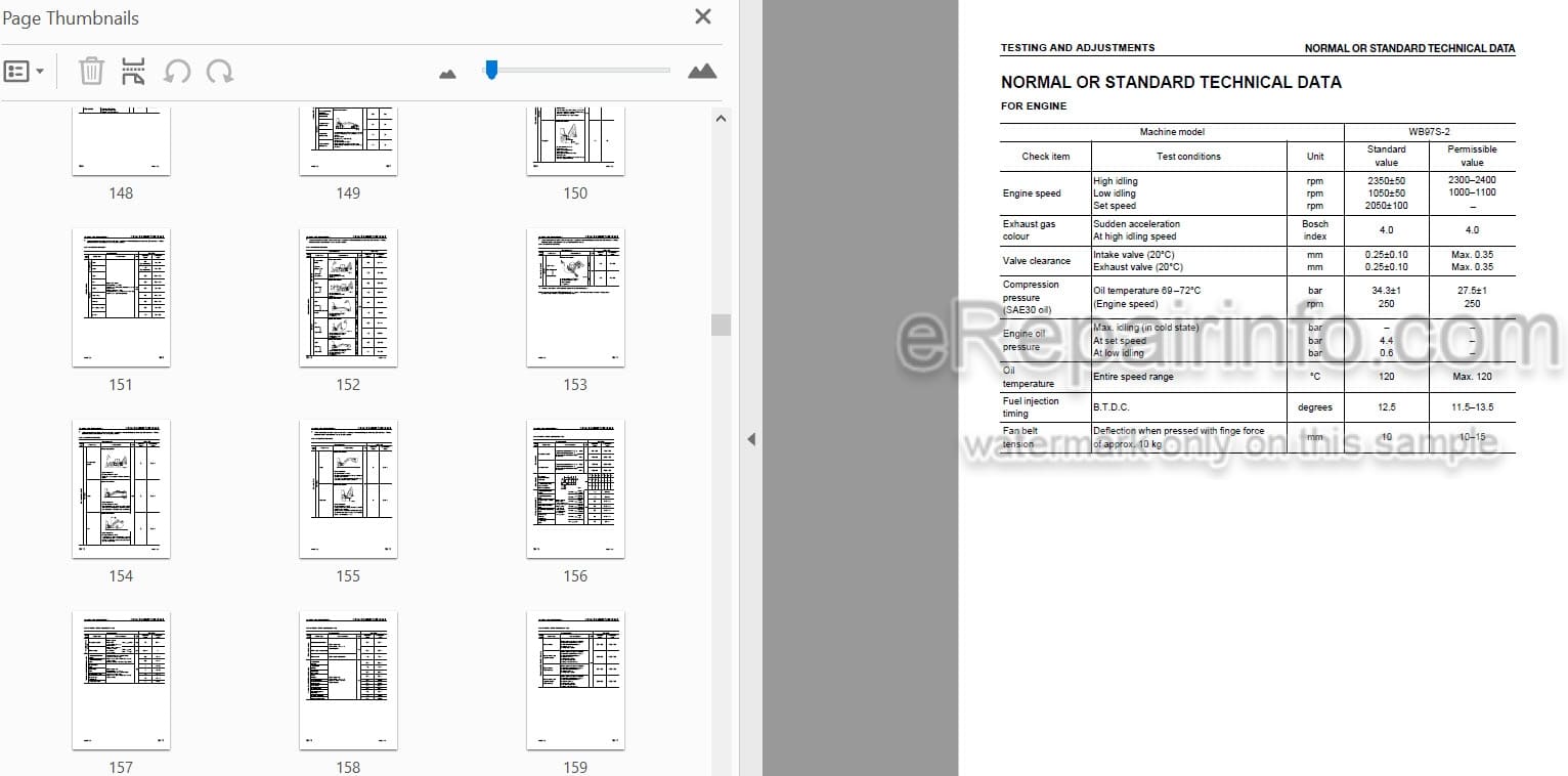 Photo 4 - Komatsu WB97S-2 Shop Manual Backhoe Loader WEBM002404 SN 97SF11205-