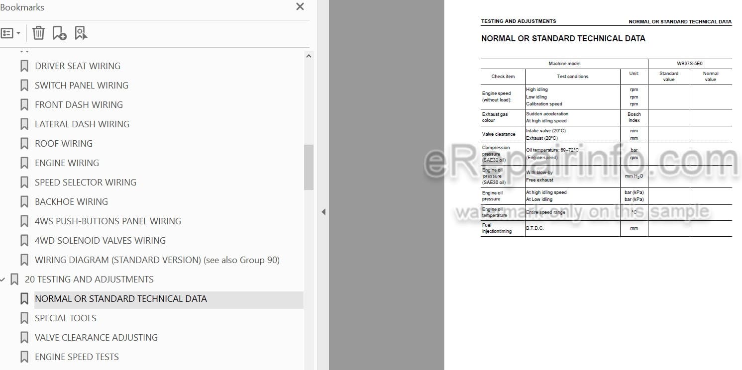 Photo 5 - Komatsu WB97S-5E0 Shop Manual Backhoe Loader WEBM008400 SN F30003-
