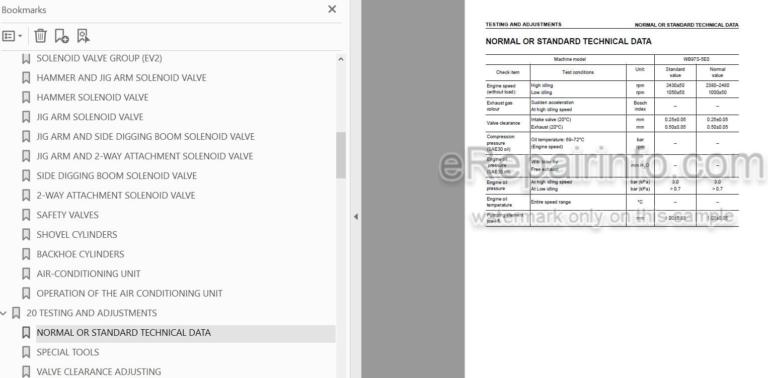 Photo 5 - Komatsu WB97S-5E0 Shop Manual Backhoe Loader WEBM008402 SN F30451-