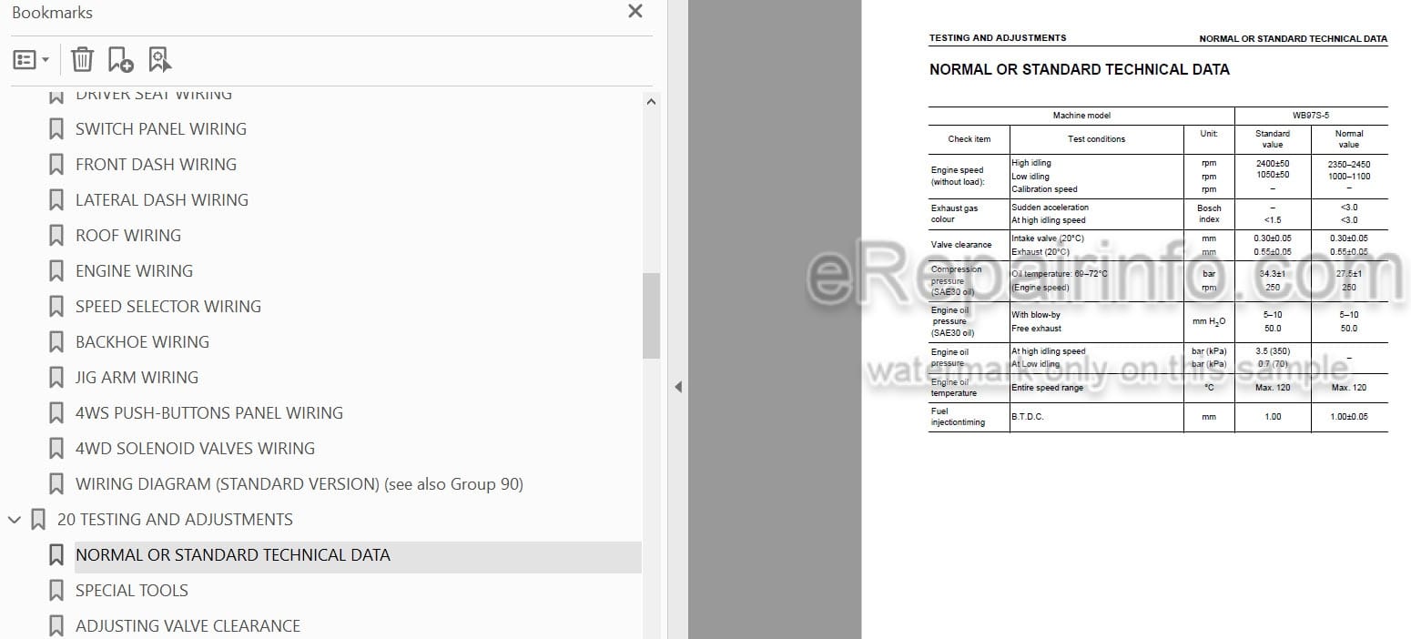 Photo 3 - Komatsu WB97S-5 Shop Manual Backhoe Loader WEBM007500 SN F00003-