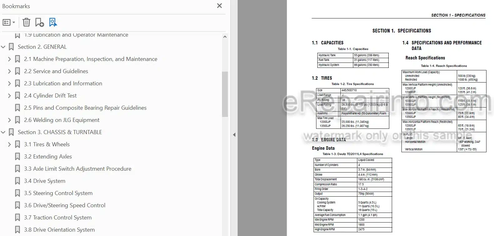 Photo 5 - JLG 1100SB Service And Maintenance Manual Boom Lift 3121265