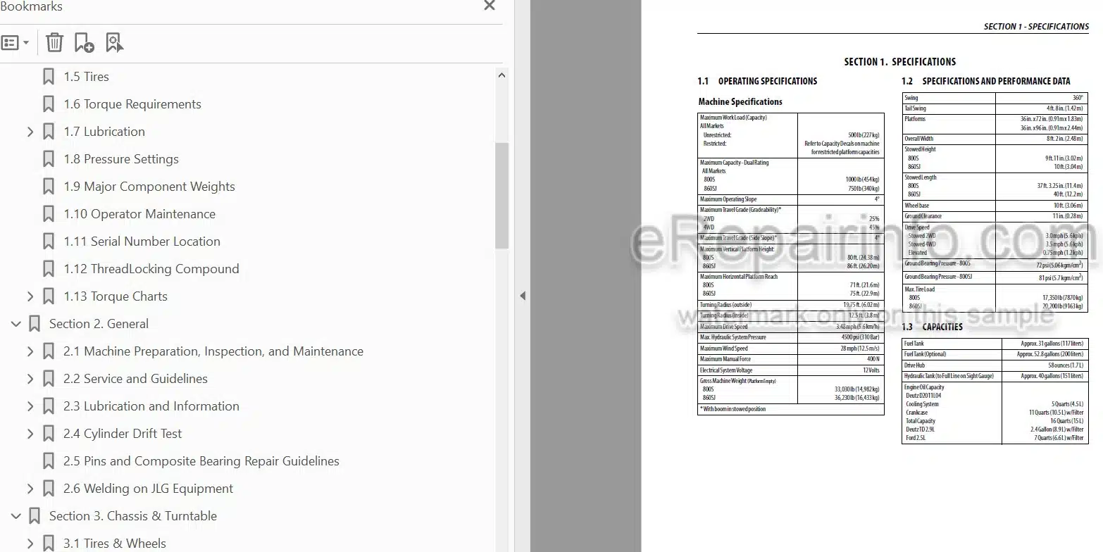 Photo 5 - JLG 800S 860SJ PVC 2007 Service And Maintenance Manual Boom Lift 31217197