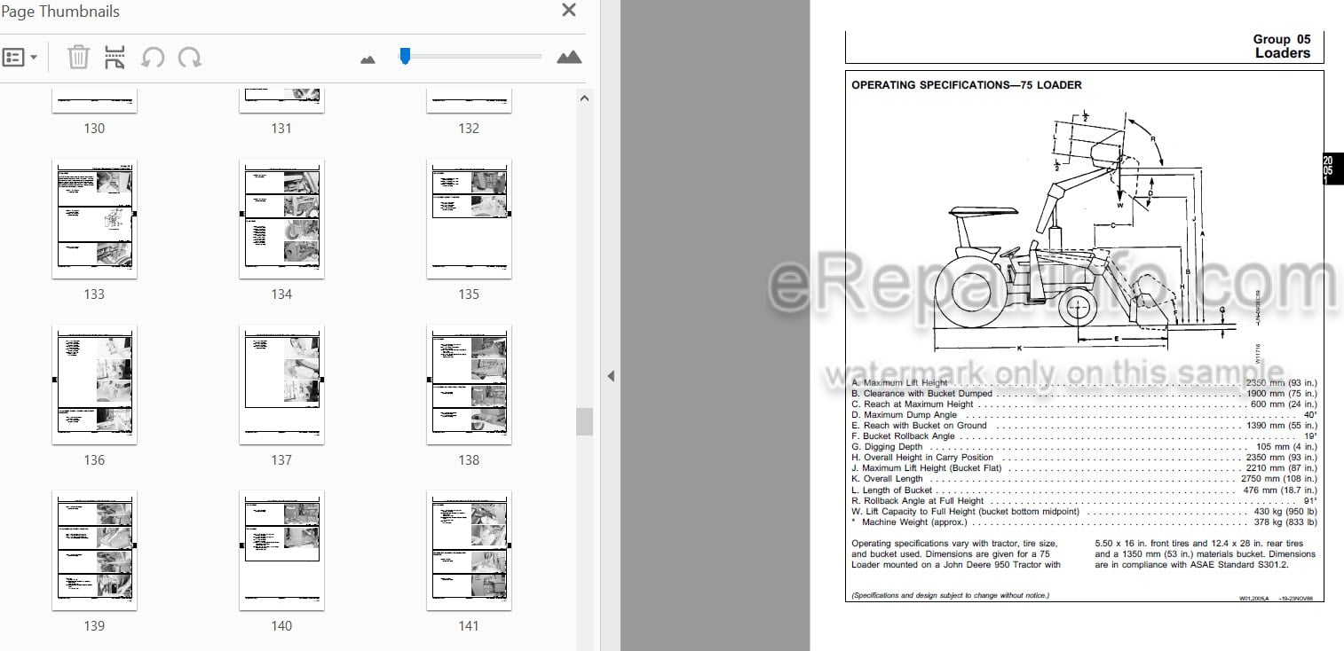 Photo 3 - John Deere 100 200 Series Technical Manual Farm Loader TM1298